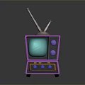 Vintage Purple Small Computer Monitor With Green Screen Antenna And Control Buttons