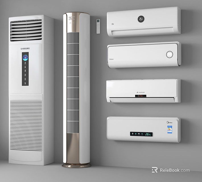 Modern Air Conditioner Fans With Standing And Wall Mounted Styles For Home Use 3d model 