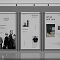 Three Exhibition Panels Featuring Titles People Portraits And Interior
