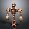 Traditional Wooden Training Weapon With Metal Accents Rope Wrapping And Hanging Sandbags