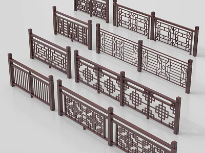 Chinese Style Ornate Railings With Various Carved Patterns And Traditional Designs 3d model
