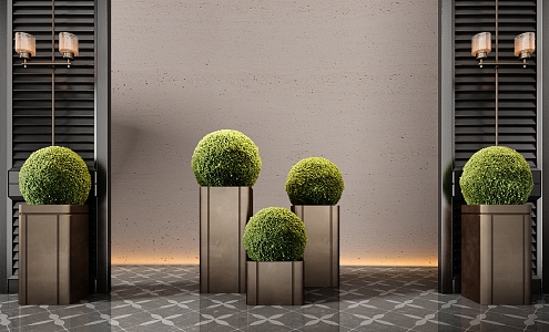 Modern CCD Hotel Moss Ball Potted Green Plant Bonsai Flower Pot 3d model