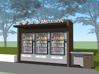 Commercial Equipment Setup for Gas Station with Beverage Vending Machines and Counter 3d model