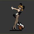 Cute Child Wearing Rabbit Ears Black Outfit Holding Guitar on Star Base