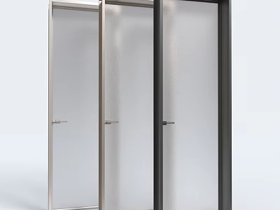 Modern Interior Hinged Doors With Frosted Glass And Silver Black Frames 3d model