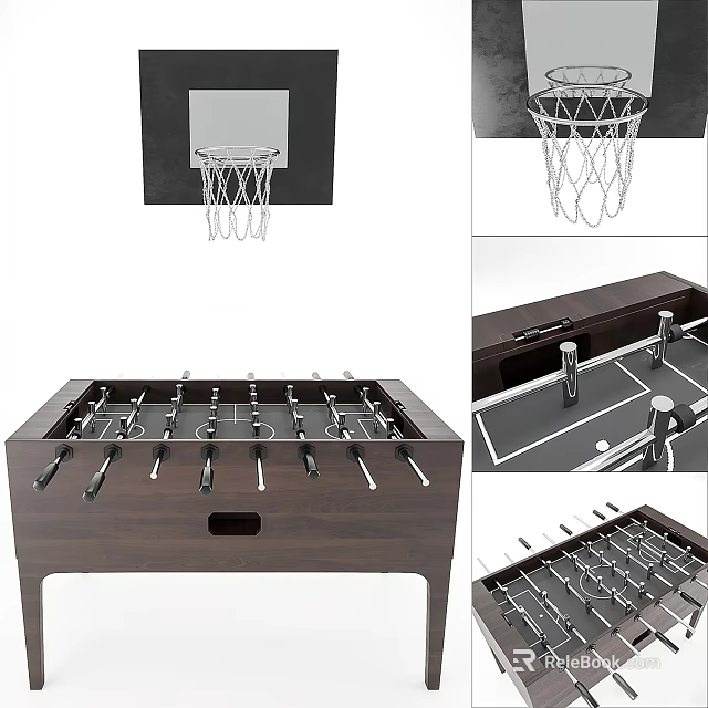 Indoor Wooden Foosball Table and Metal Basketball Hoop with Net Sports Equipment 3d model 