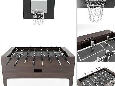 Indoor Wooden Foosball Table and Metal Basketball Hoop with Net Sports Equipment 3d model