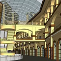 Elegant Multi Level Commercial Street Interior With Arched Architecture And Glass Dome