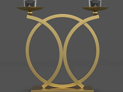 Elegant Golden Metal Decorative Ornament Set With Intersecting Circles Candle Holders And Trays 3d model
