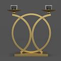 Elegant Golden Metal Decorative Ornament Set With Intersecting Circles Candle Holders And Trays