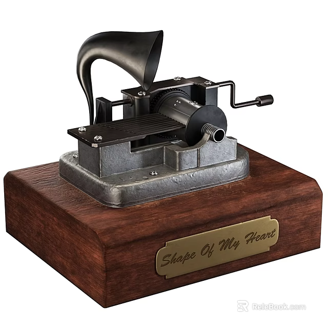 Vintage Headphone Speaker with Wooden Base Engraved Plate and Classic Design 3d model 