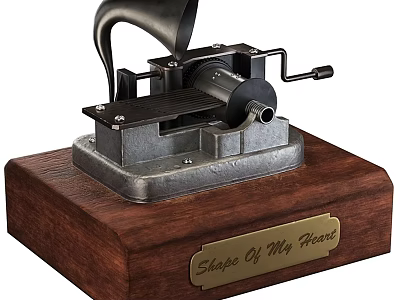 Vintage Headphone Speaker with Wooden Base Engraved Plate and Classic Design 3d model