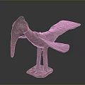 Artistic Bronze Bird Sculpture with Long Beak Outstretched Wings and Square Base