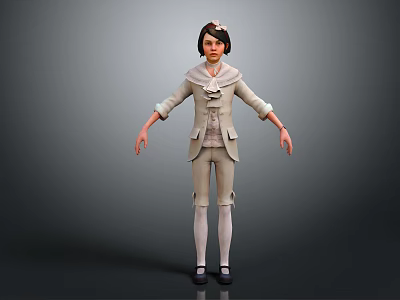 Woman Wearing Light Beige Suit With Bow Tie Standing In Neutral Gray Background 3d model