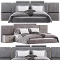 Modern Double Bed Interior Design With Gray Upholstered Headboard Nightstands And Drawers 3d model
