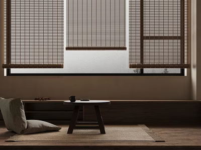 Bamboo Curtains For Natural Light In Minimalist Tatami Room With Wooden Elements And Cozy Atmosphere 3d model