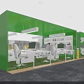 Modern Public Office Space Featuring Green Walls White Desks Chairs Computers And Pendant Lights
