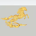 Golden Horse Shaped Art Installation With Twisted Lines In Leaping Pose