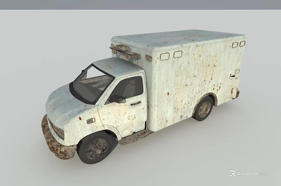 Rusty White Utility Van with Old Enclosed Box Type Cargo Body Design 3d model 