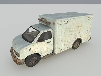 Rusty White Utility Van with Old Enclosed Box Type Cargo Body Design 3d model