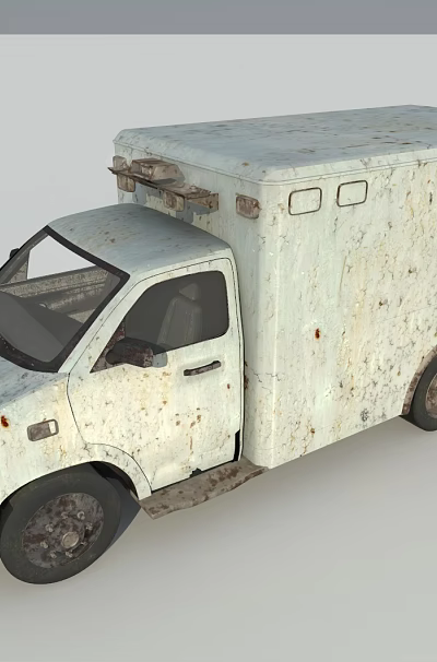 Rusty White Utility Van with Old Enclosed Box Type Cargo Body Design 3d model