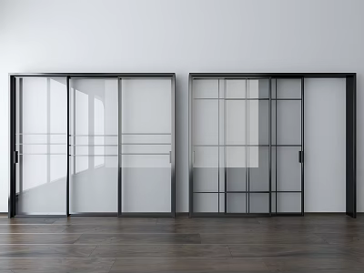 Modern Interior Sliding Doors With Glass Panels And Black Frames In Minimalist Space 3d model