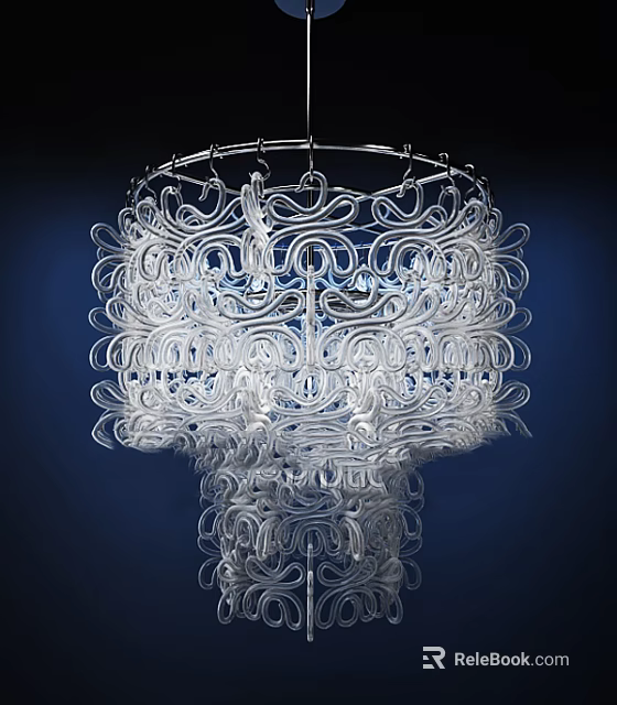 Modern White Chandelier with Intricate Spiral Patterns and Layered Structure for Contemporary Interior Decor 3d model 