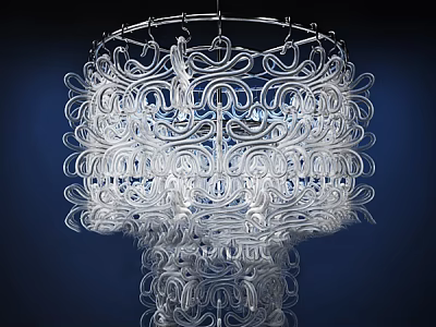 Modern White Chandelier with Intricate Spiral Patterns and Layered Structure for Contemporary Interior Decor 3d model