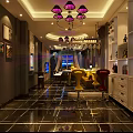 Modern KTV Lounge with Yellow Sofas Diamond Tufted Walls Pink Chandeliers and TV