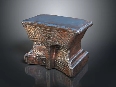 Vintage Bronze Colored Stool With Intricate Carved Patterns And Decorative Base 3d model