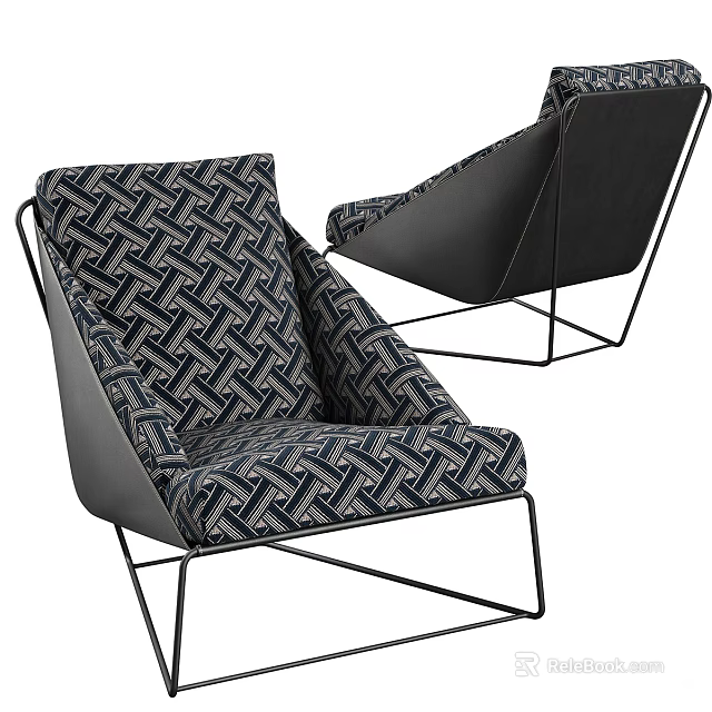 Modern Accent Lounge Chair With Geometric Pattern Fabric And Black Metal Frame 3d model