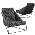 Modern Accent Lounge Chair With Geometric Pattern Fabric And Black Metal Frame 3d model