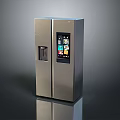 Sleek Silver Double Door Refrigerator Featuring Digital Computer Display Panel 3d model