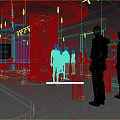 Modern Futuristic Clothing Store Interior Design With Circular Chandelier Glass Display Cases And Mannequins