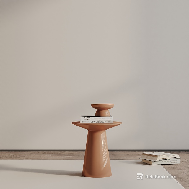 Modern Orange Side Table With Layered Shelf And Books On Light Floor 3d model 