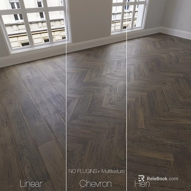 Dark Wooden Flooring Interior With Herringbone And Straight Patterns And Natural Grain 3d model 