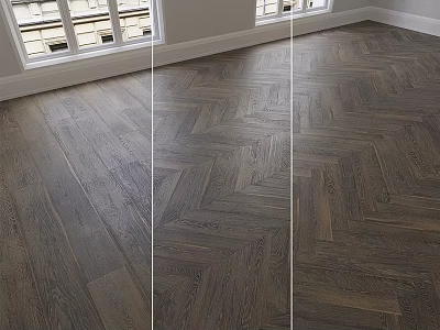Dark Wooden Flooring Interior With Herringbone And Straight Patterns And Natural Grain 3d model