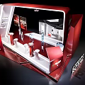 Modern Red Exhibition Booth With Dragon Pattern Display Screens And Product Models