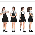 Female Student In School Uniform Full Body Different Poses And Angles 3d model