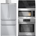 Modern Kitchen Appliances In Stainless Steel Featuring Refrigerator Microwave And Oven