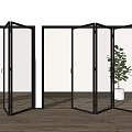 Modern Indoor Glass Folding Doors With Black Frames And Wooden Floor