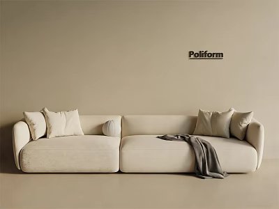 Poliform Beige Two Seater Sofa With Pillows And Gray Blanket On Neutral Wall 3d model