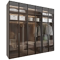 Glass sliding door solid wood wardrobe 3d model