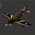 Black Single Engine Airplane With Yellow White Stripes Propeller And Wing Badges