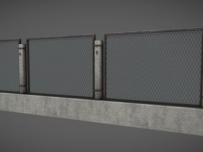 Sturdy Metal Mesh Fence Structure With Concrete Base And Iron Posts 3d model