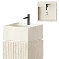 Modern Ribbed Pedestal Washbasins Cylindrical And Square With Textured Concrete In Gray And Beige