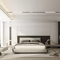 Modern Minimalist Bedroom Interior Design With White Headboard Window Blinds Natural Light And Wardrobe