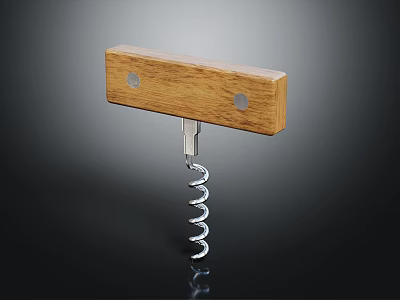 Wooden Handle Corkscrew With Two Holes And Metal Spiral For Wine Bottle Opening 3d model