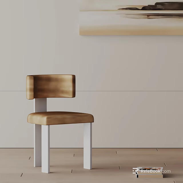 Elegant Dining Chair With White Legs Gold Leather Upholstery Minimalist Interior 3d model 