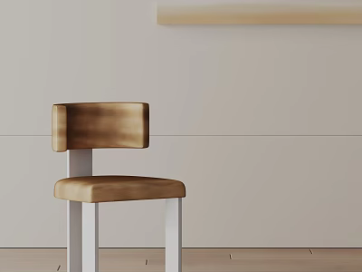 Elegant Dining Chair With White Legs Gold Leather Upholstery Minimalist Interior 3d model